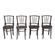 Set of 4 Thonet chairs in brown wood, 1930s bistro design, Art Nouveau curved backrest.