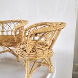 Miniature armchairs and sofa in wicker design 70s