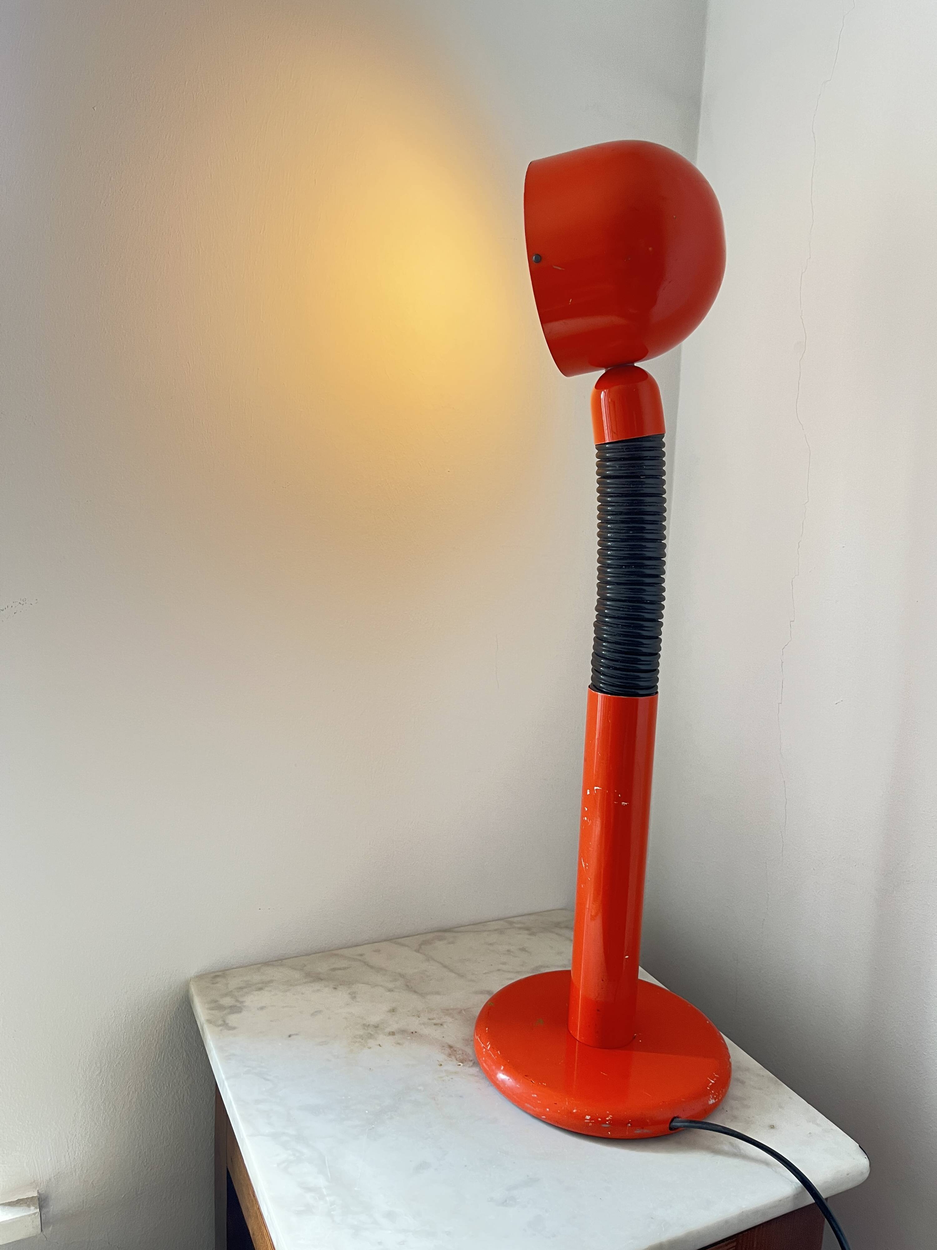 Vintage Space Age Orange Metal Table Lamp Adjustable Gooseneck, 1970s