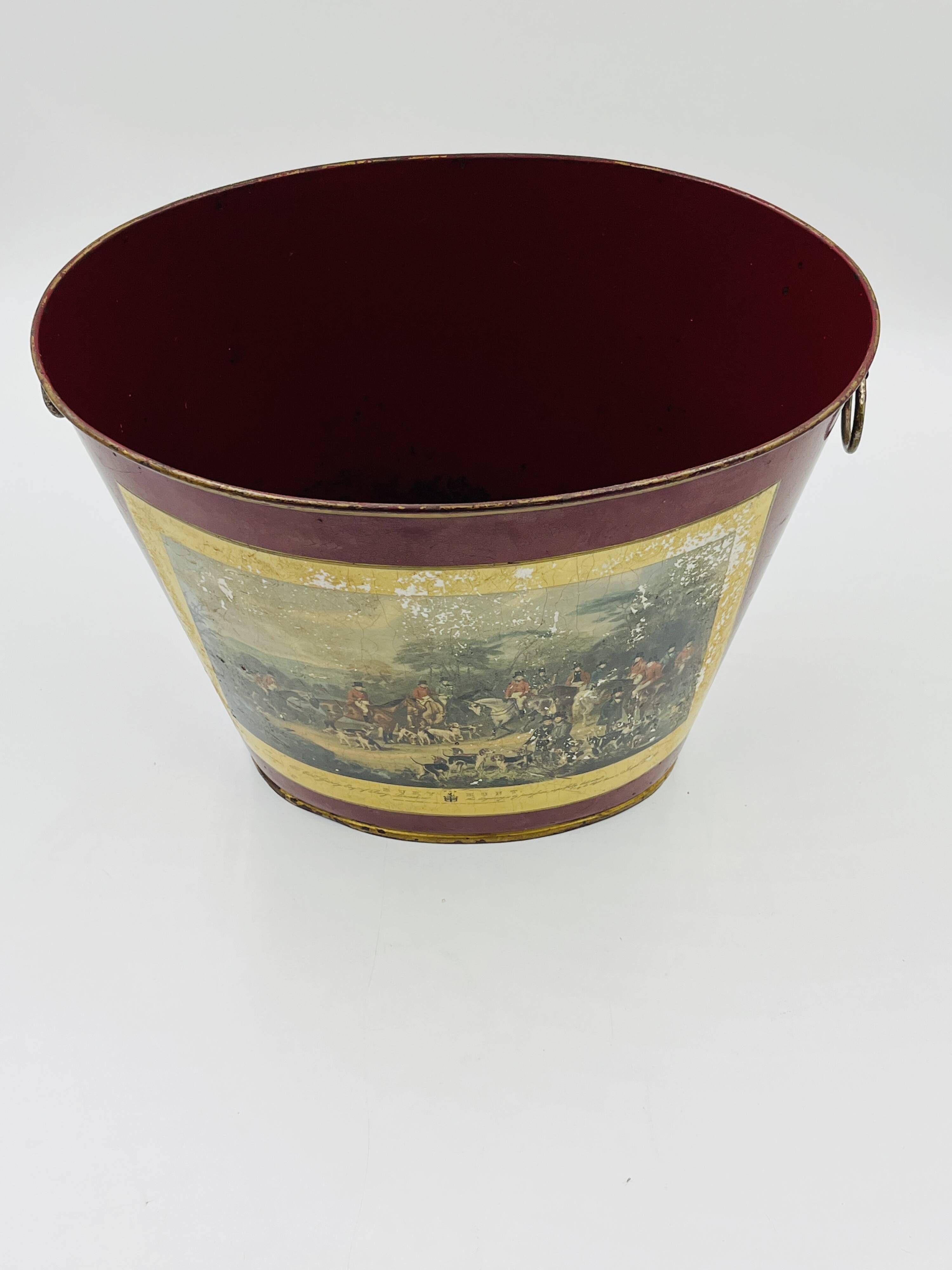 Vintage metal wastepaper basket hunting scene Bury Hunt