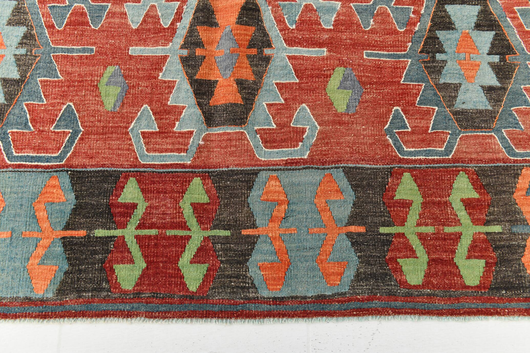 6x11 Vintage Geometric Style Handmade Vintage Kilim Rug, 195x335Cm