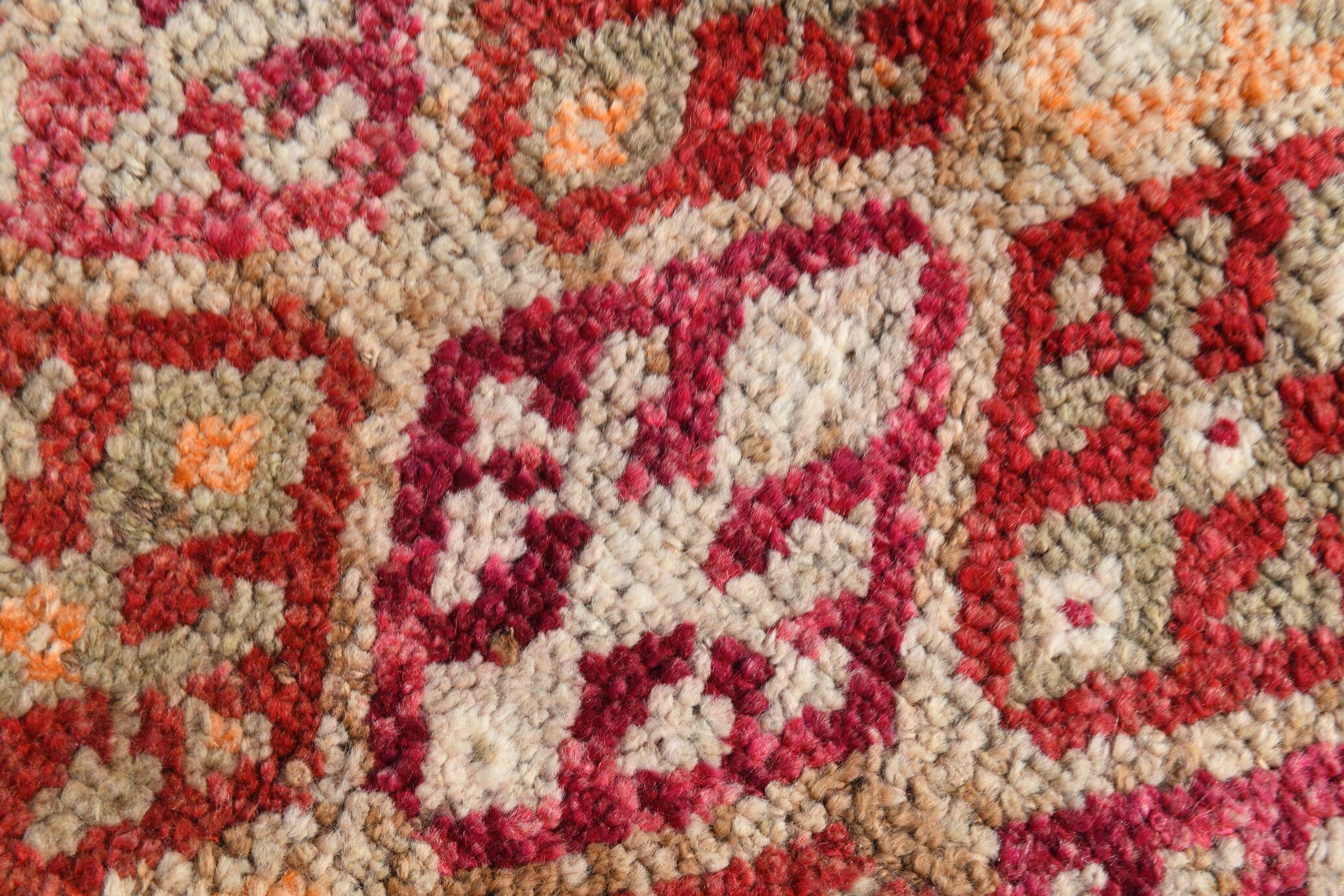 Tapis de Couloir Turc Vintage, Laine Rouge & Beige Géométrique, 83x388 Cm