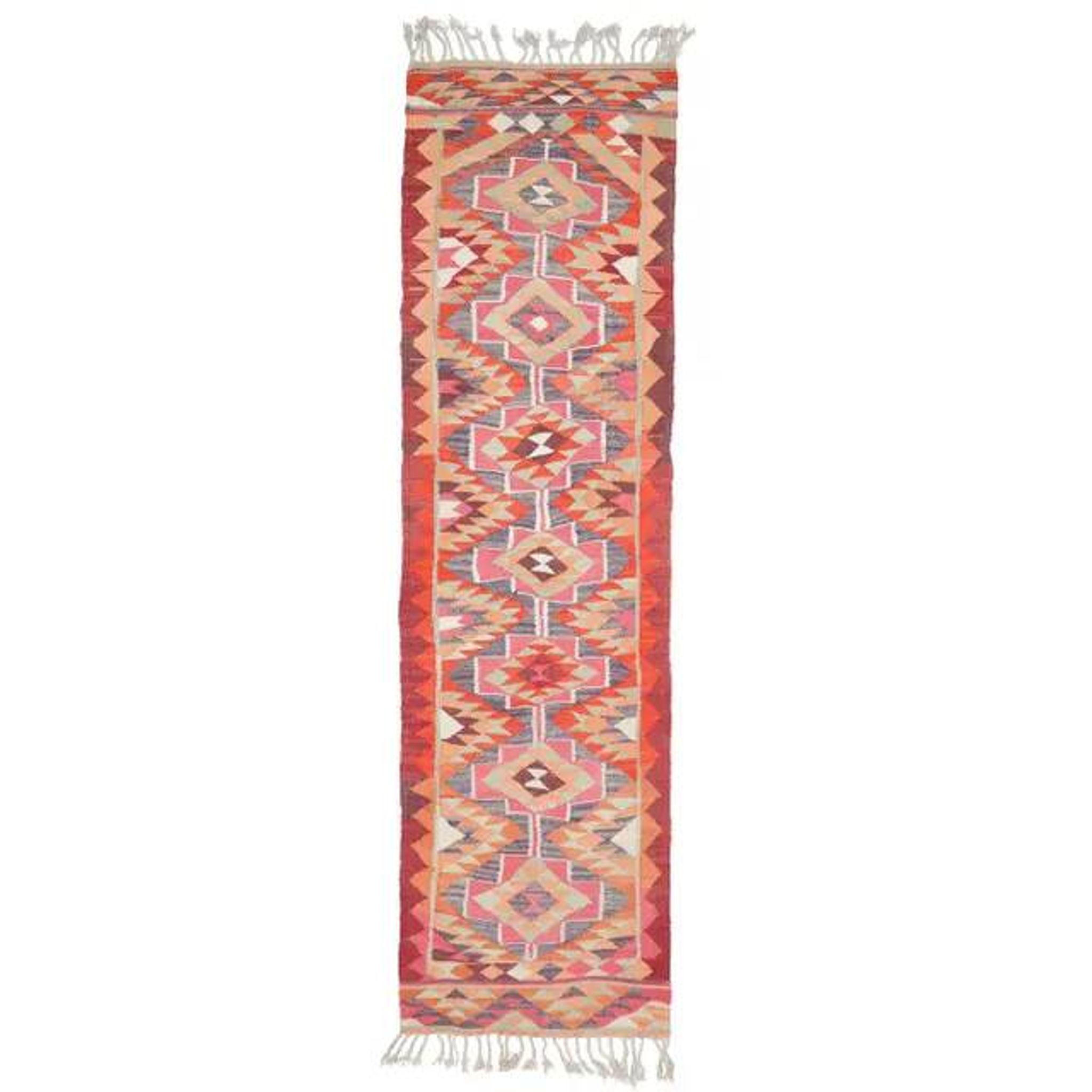 1970s Vintage Turkish Hand-Knotted Wool Cotton Pink Runner Rug 92x343