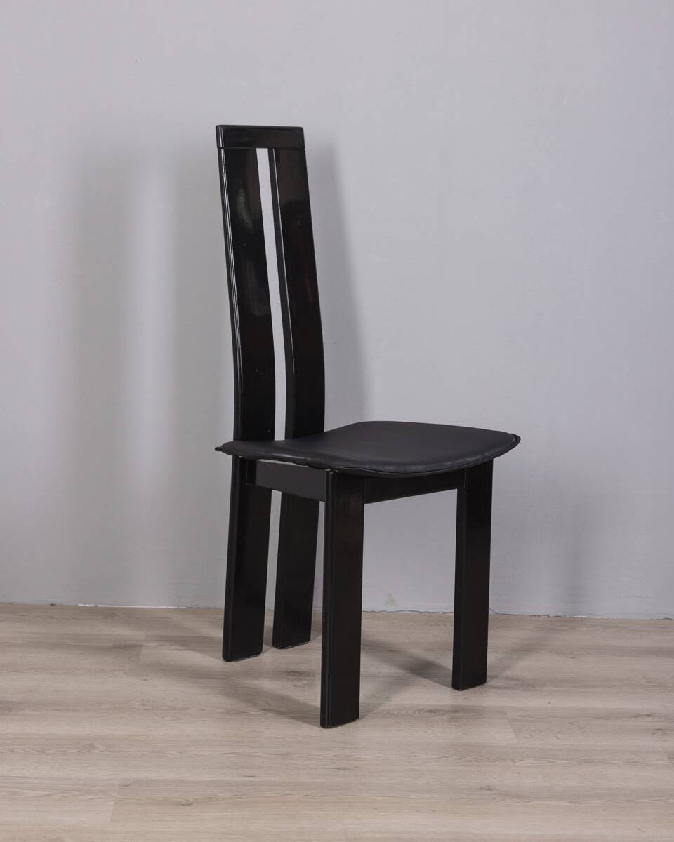 SET OF 4 VINTAGE 1970S WOOD AND LEATHER CHAIRS DESIGN P COSTANTINO FOR ELLO