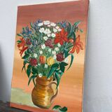 Peinture d’un bouquet / tableau huile sur toile