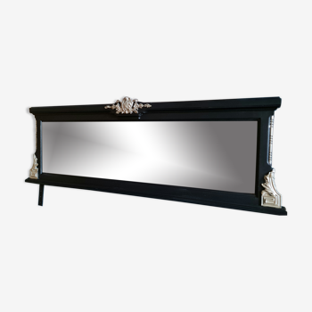 Miroir ancien glace biseautée noir moulures or blanc 125x43cm