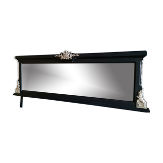 Miroir ancien glace biseautée noir moulures or blanc 125x43cm