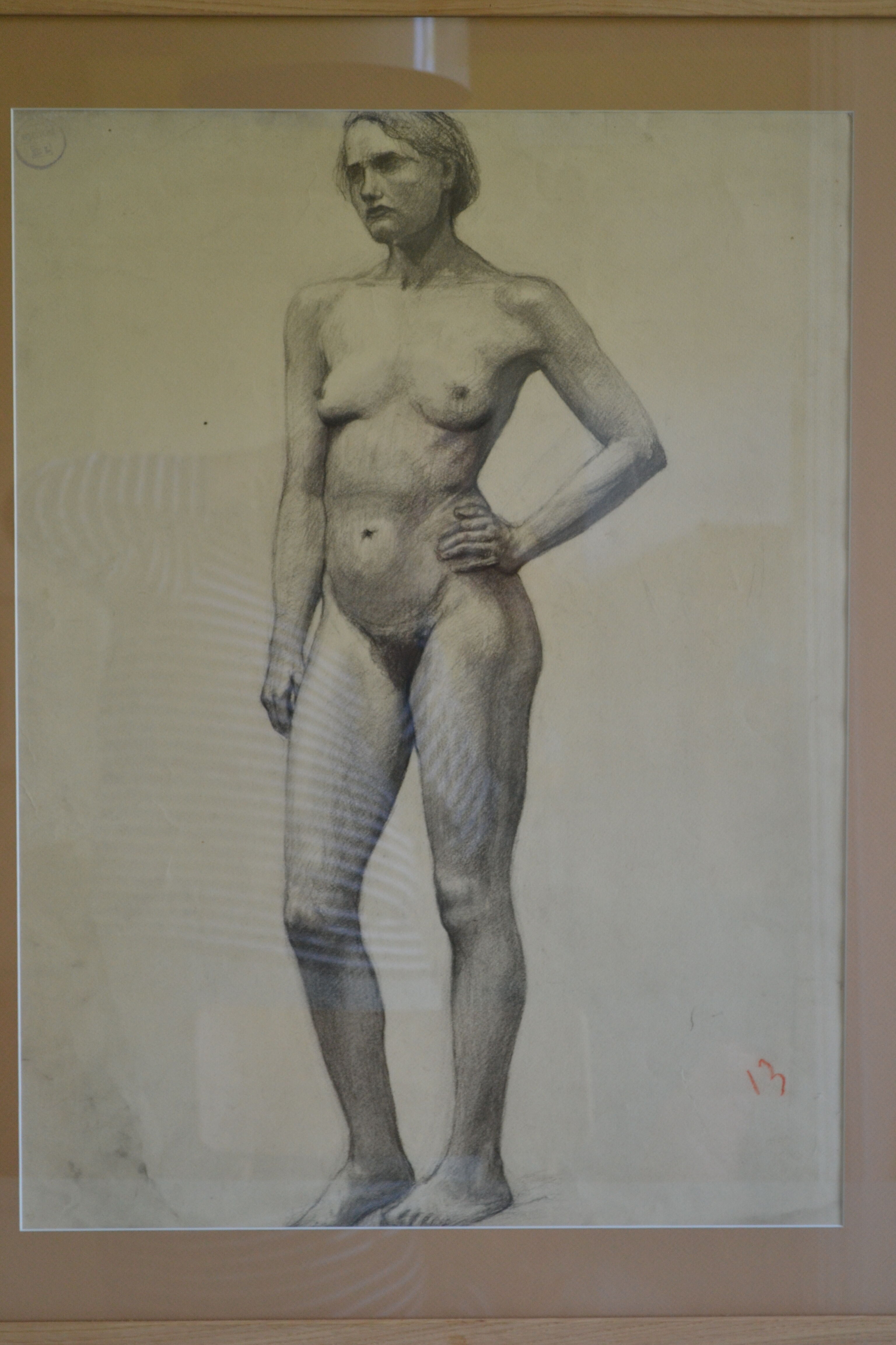 Dessin au fusain femme nu academique circa 1900
