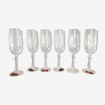 6 flutes champagne Crystal blown and hand-carved Crystallerie de Lorraine