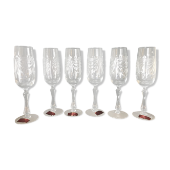 6 flutes champagne Crystal blown and hand-carved Crystallerie de Lorraine