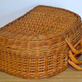 Half-moon rattan & wicker suitcase