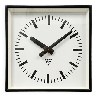 Black Industrial Square Wall Clock from Pragotron, 1970s