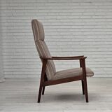 1970s, Danish highback armchair, furniture wool, teak wood, original.