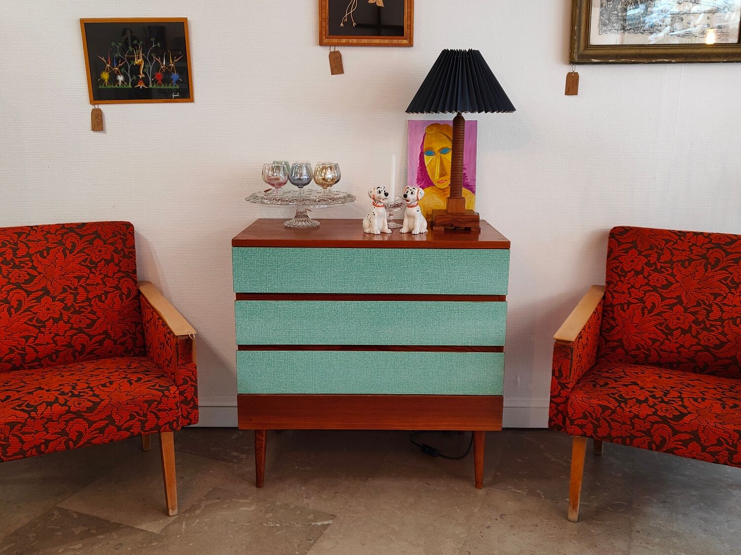 Commode Tchèque bois et formica vert d'eau