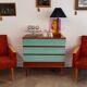 Commode Tchèque bois et formica vert d'eau