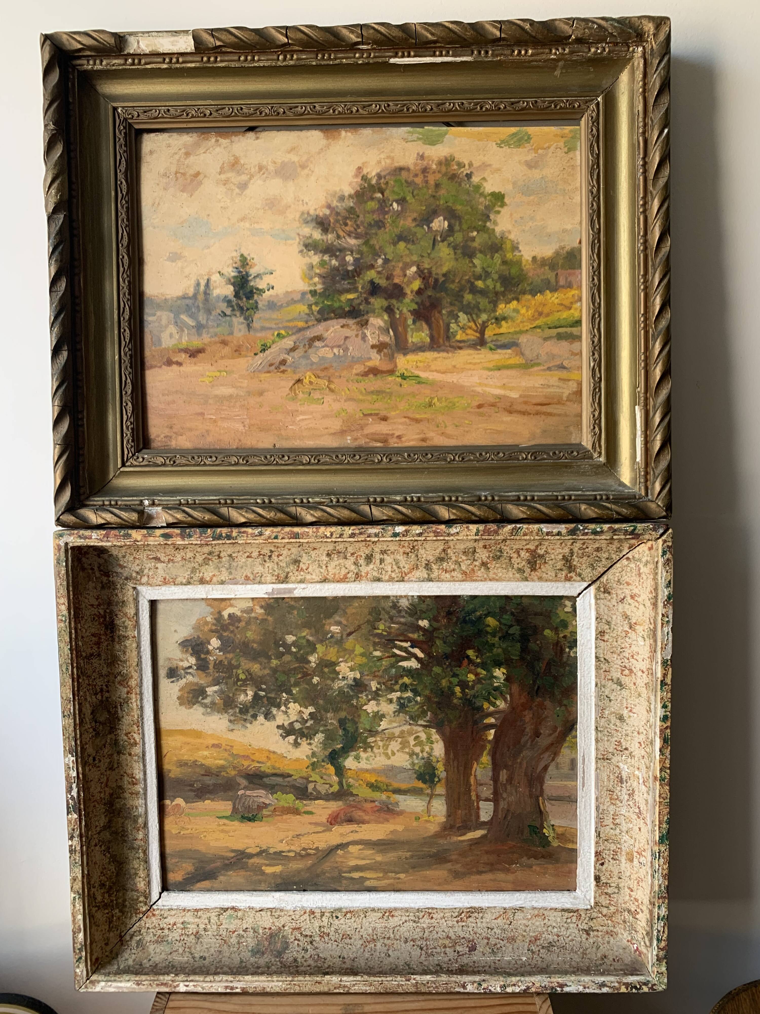 Pair of Impressionist Oil Paintings of Vintage and Antique Landscapes