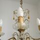 Vintage 4-Light Bronze, Glass & Crystal Chandelier with Amber Glass Drops