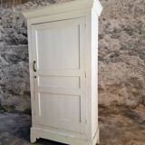 Antique French pine wardrobe with original white paint, circa 1900–1920.