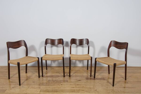 Chaises de salle à manger en palissandre modèle 71 de Niels Moller de J.L. Møllers, années 1960, ensemble de 4.