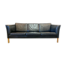 Scandinavian design black leather sofa 3-seater