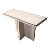 Console vintage en travertin et laiton, années 1970