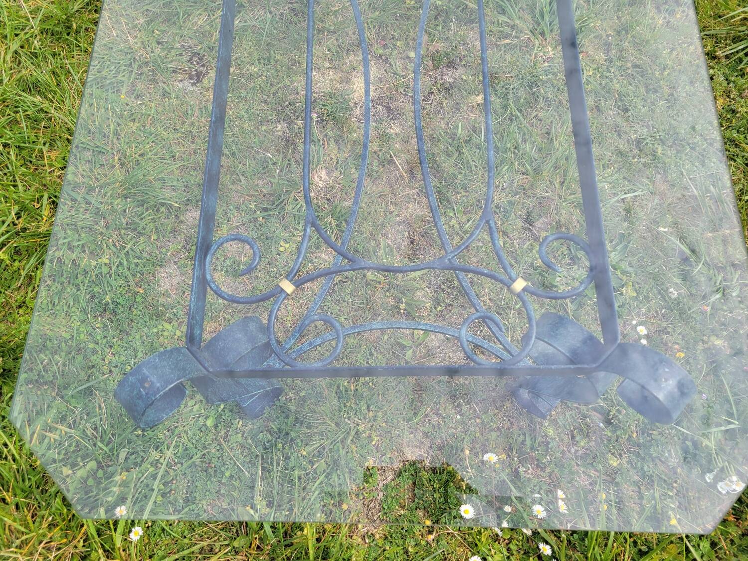 Italian glass and wrought iron coffee table