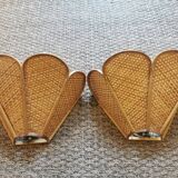 Pair of vintage "tulip" wall lights in rattan and canework