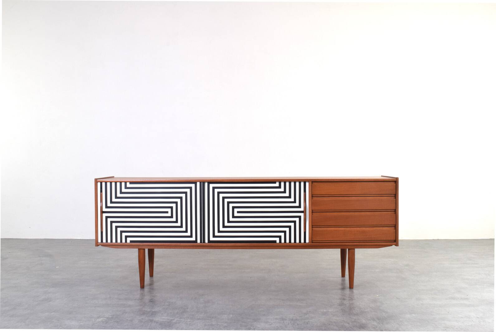 Mid-Century Op-Art Hand-Painted Danish Teak Sideboard, 1960s