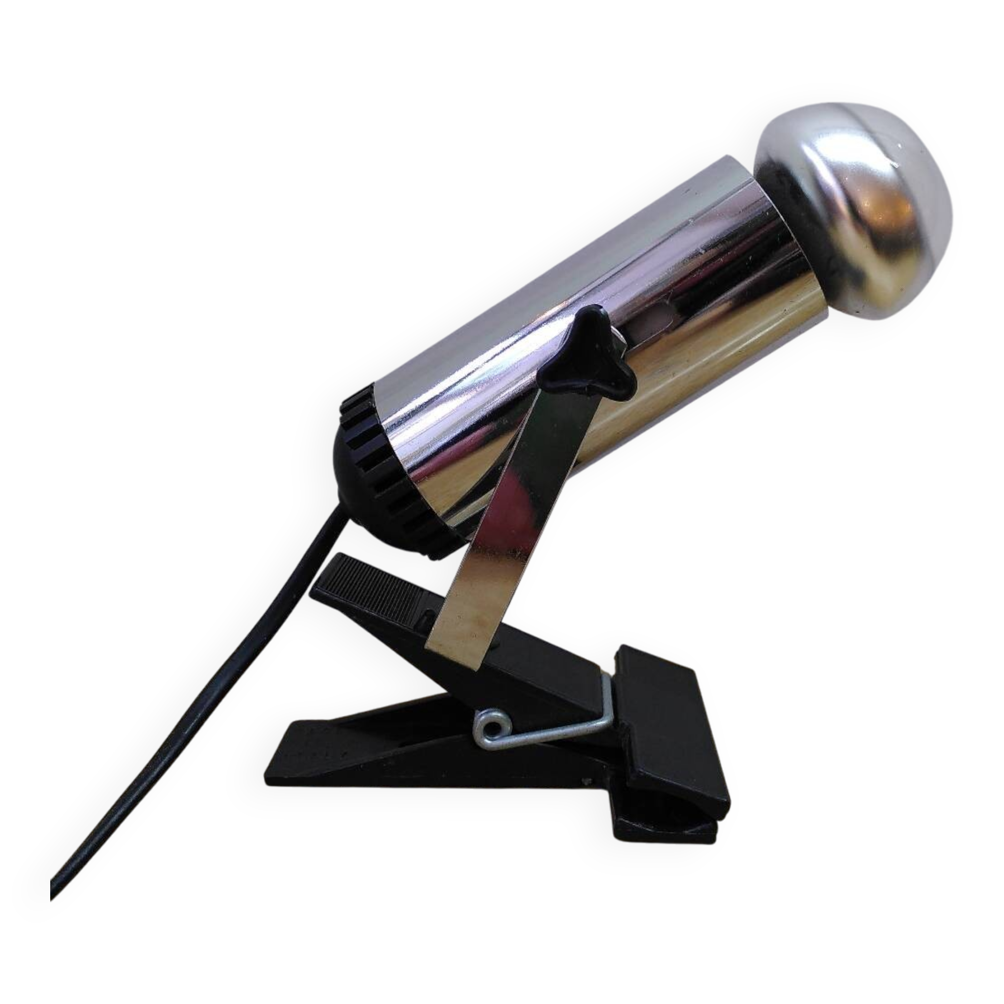Chrome clip-on spotlight, made in Italy