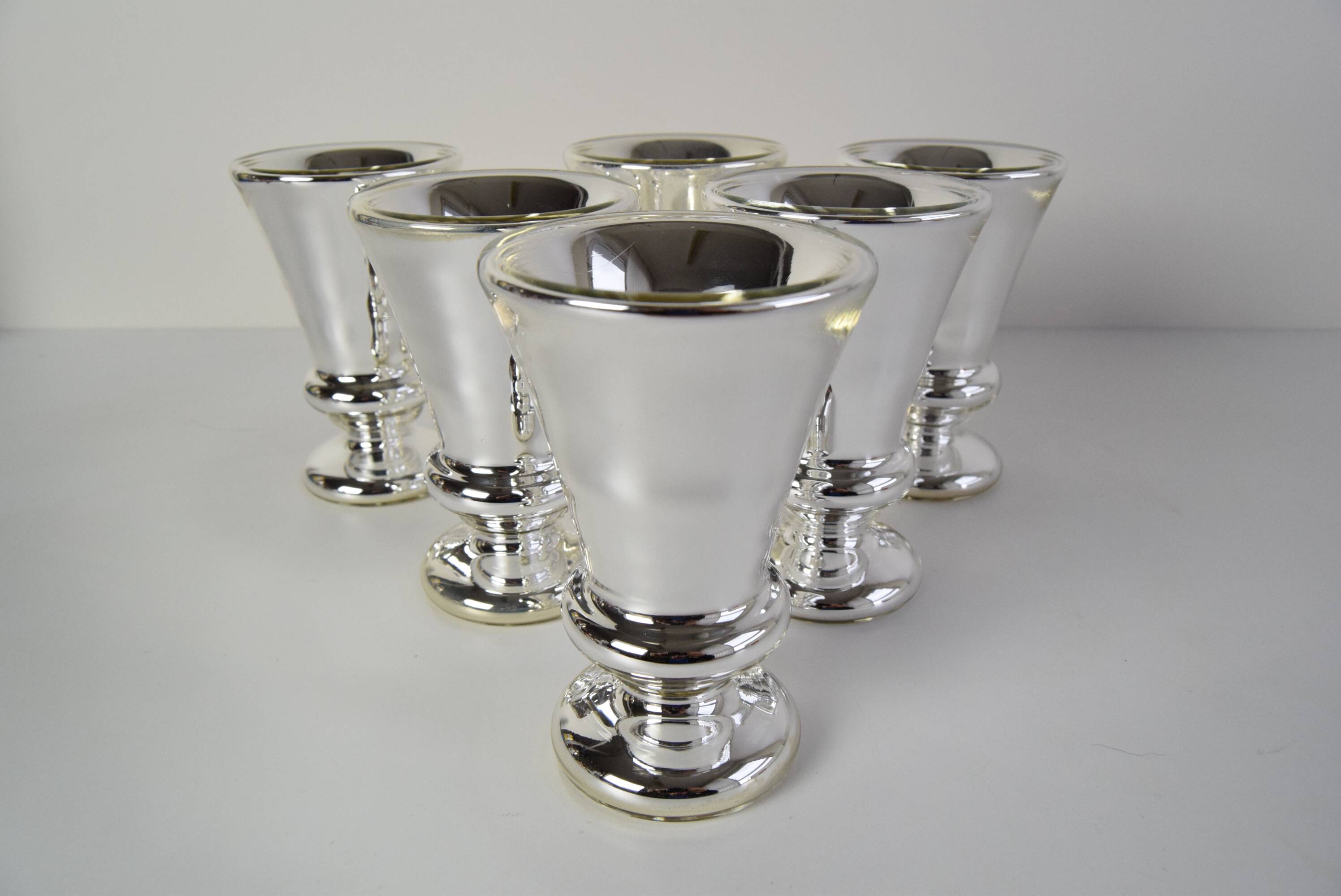 Set of six Amalgam Glass Goblets, Biedermeier, Peasant Silver, Circa 1860's.
