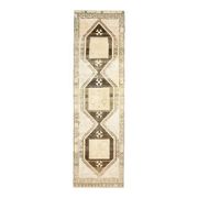 1970s Vintage Turkish Hand-Knotted Wool Cotton Beige Runner Rug  103x374