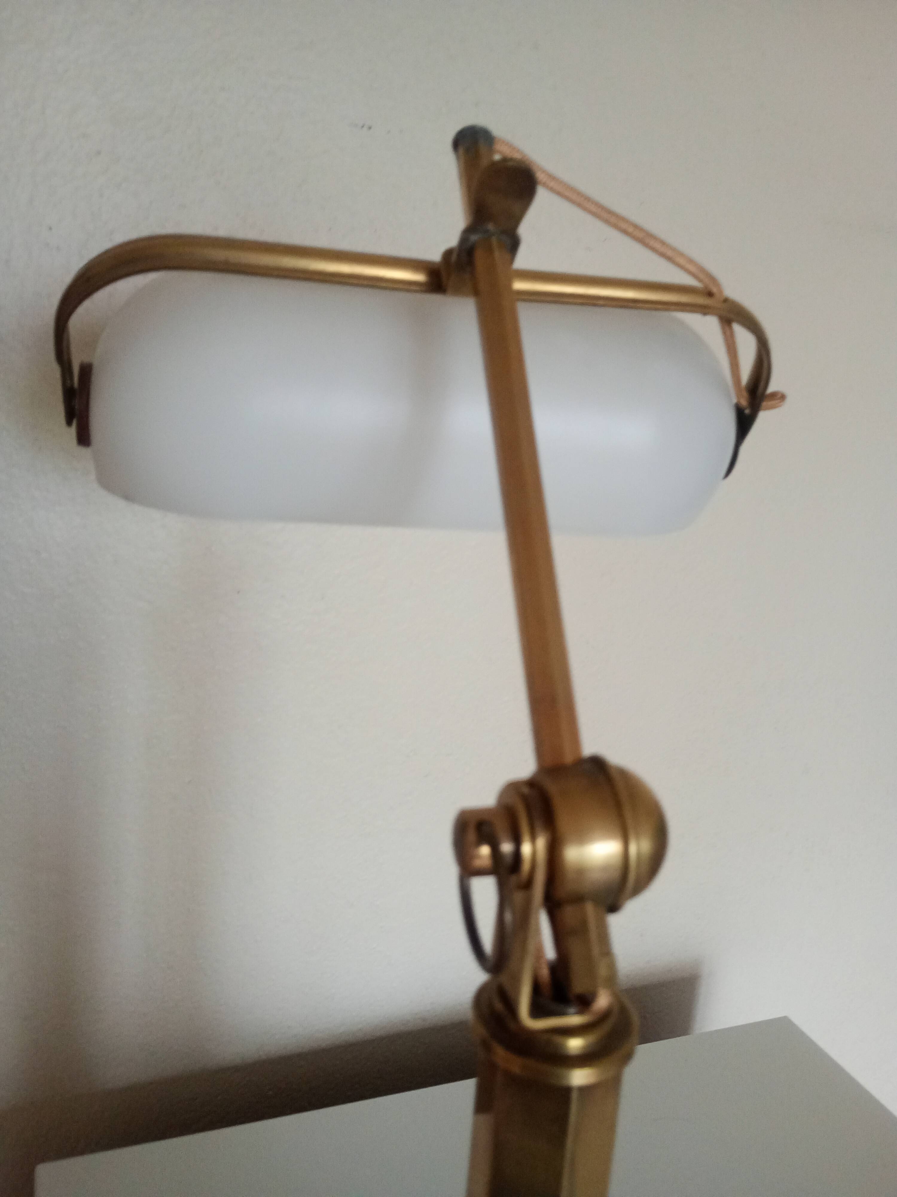 Brass & Satin Opaline Desk Lamp, Woman with Antique Ribbon Bows