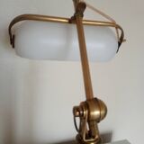 Brass & Satin Opaline Desk Lamp, Woman with Antique Ribbon Bows