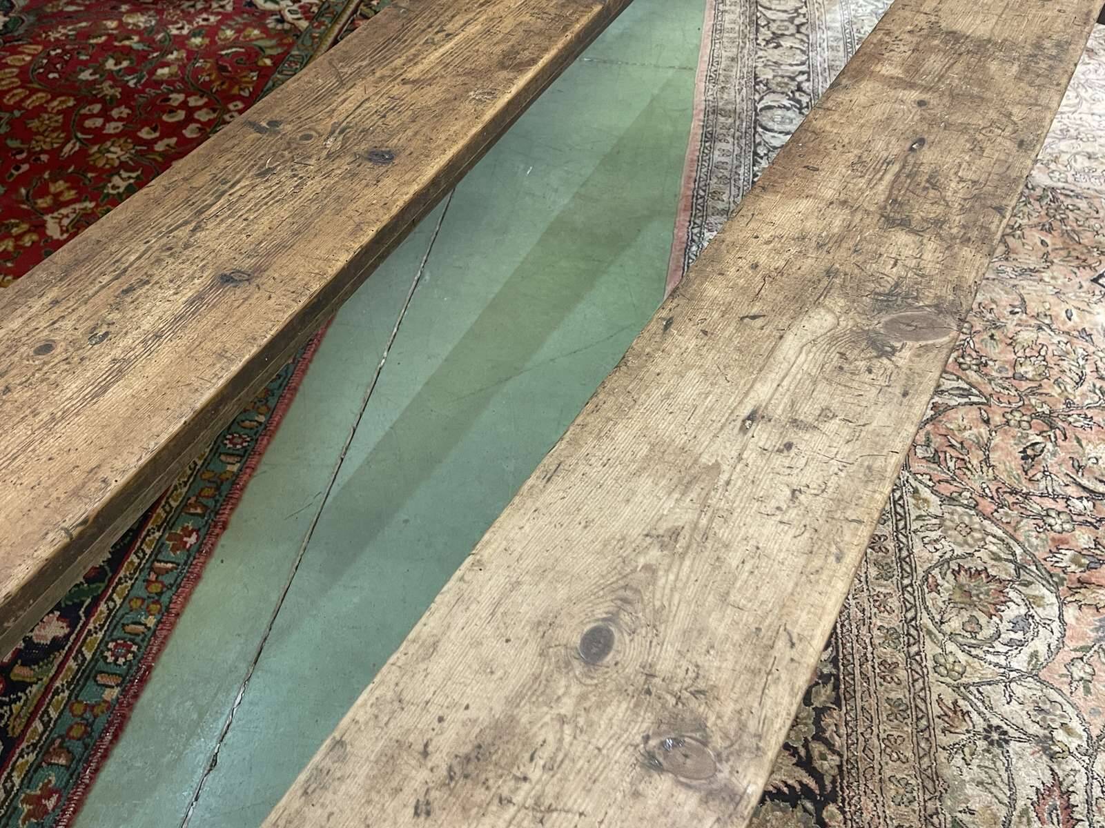 Pair of late 19th century farmhouse table benches in fir