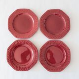 4 flat plates red ruby relief Art Decoo