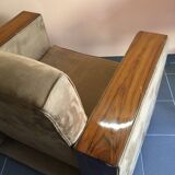 Pair of modernist Art Deco armchairs in alcantara and walnut, 1930