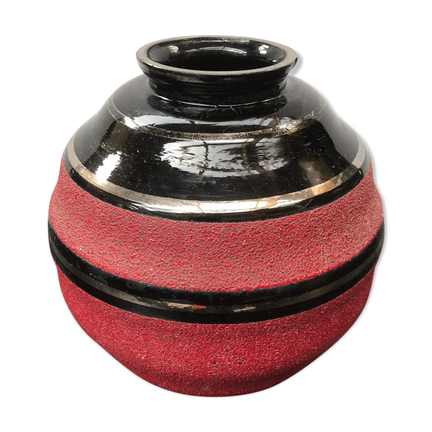 Ancient vase ball art deco glass opalin black - deco red vintage