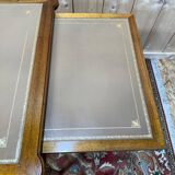 Flat desk with sliding shelves – Louis XVI style – Mahogany, leather and lace