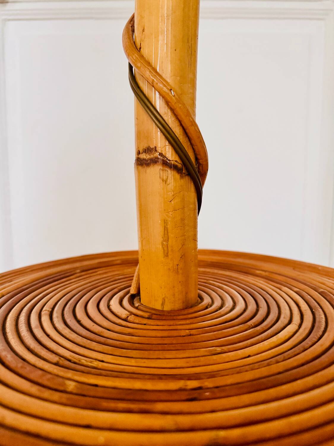 Louis Sognot vintage bamboo rattan floor lamp