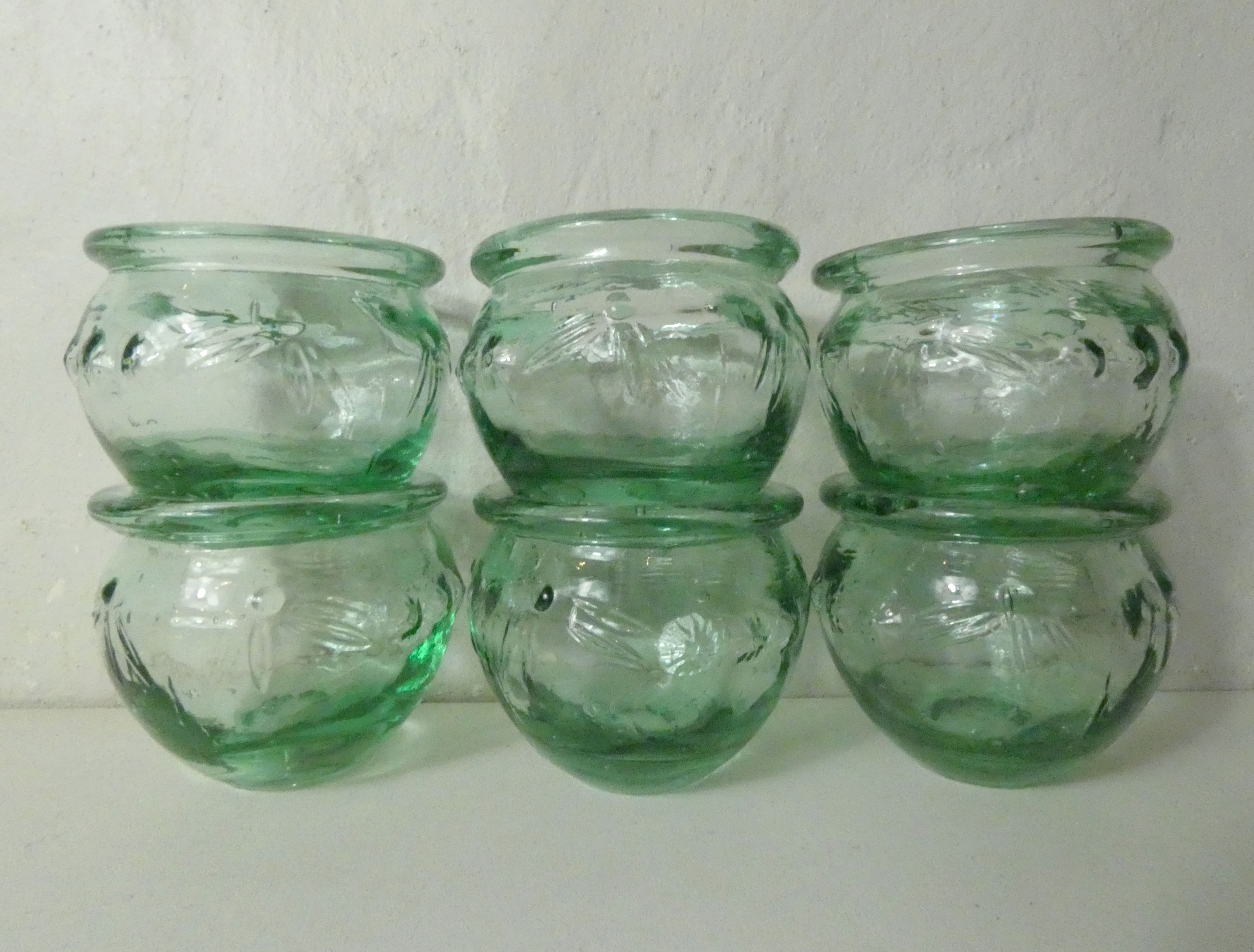 6 vintage glass jam jars
