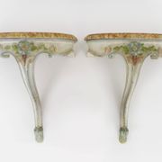 Pair of wall consoles Maison Jean Mocque in Paris in Louis XV style in lacquered polychrome wood