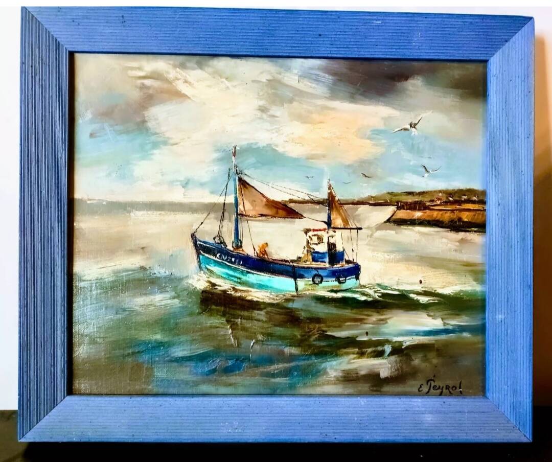 Éric Peyrol oil on canvas The Trawler in Honfleur