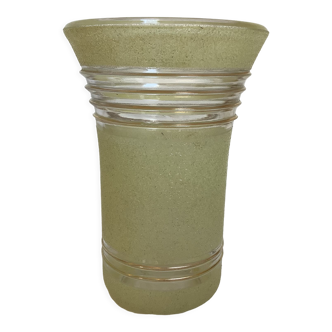 Ancien vase jaune verre givré