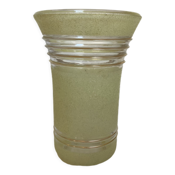 Old yellow frosted glass vase