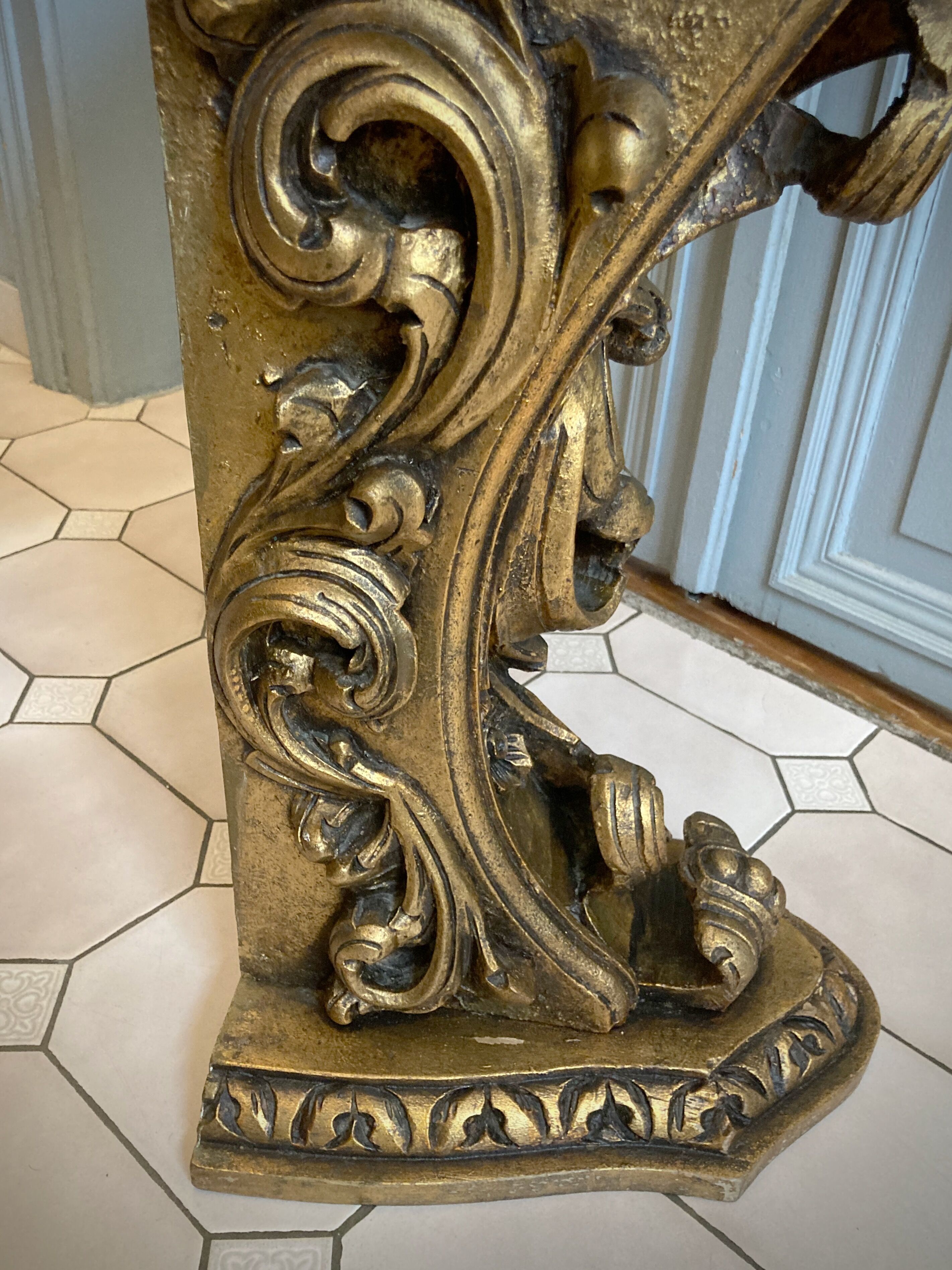 Carved wooden and marble console
