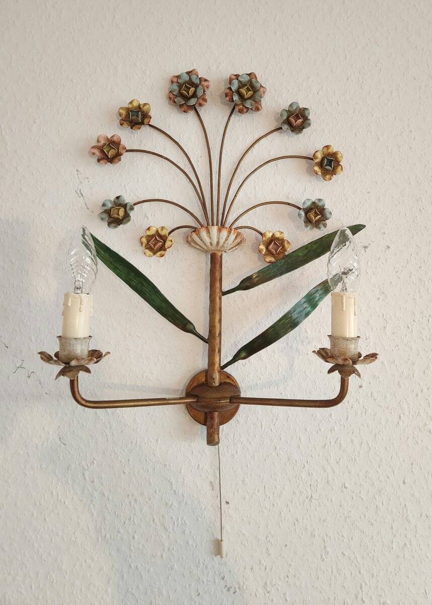 XL Vintage Mid-Century handmade 2 light bouquet wall lamp Italy 1950-1970