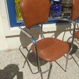 Set of 4 armchairs in chromed metal and brown imitation leather, circa 1960