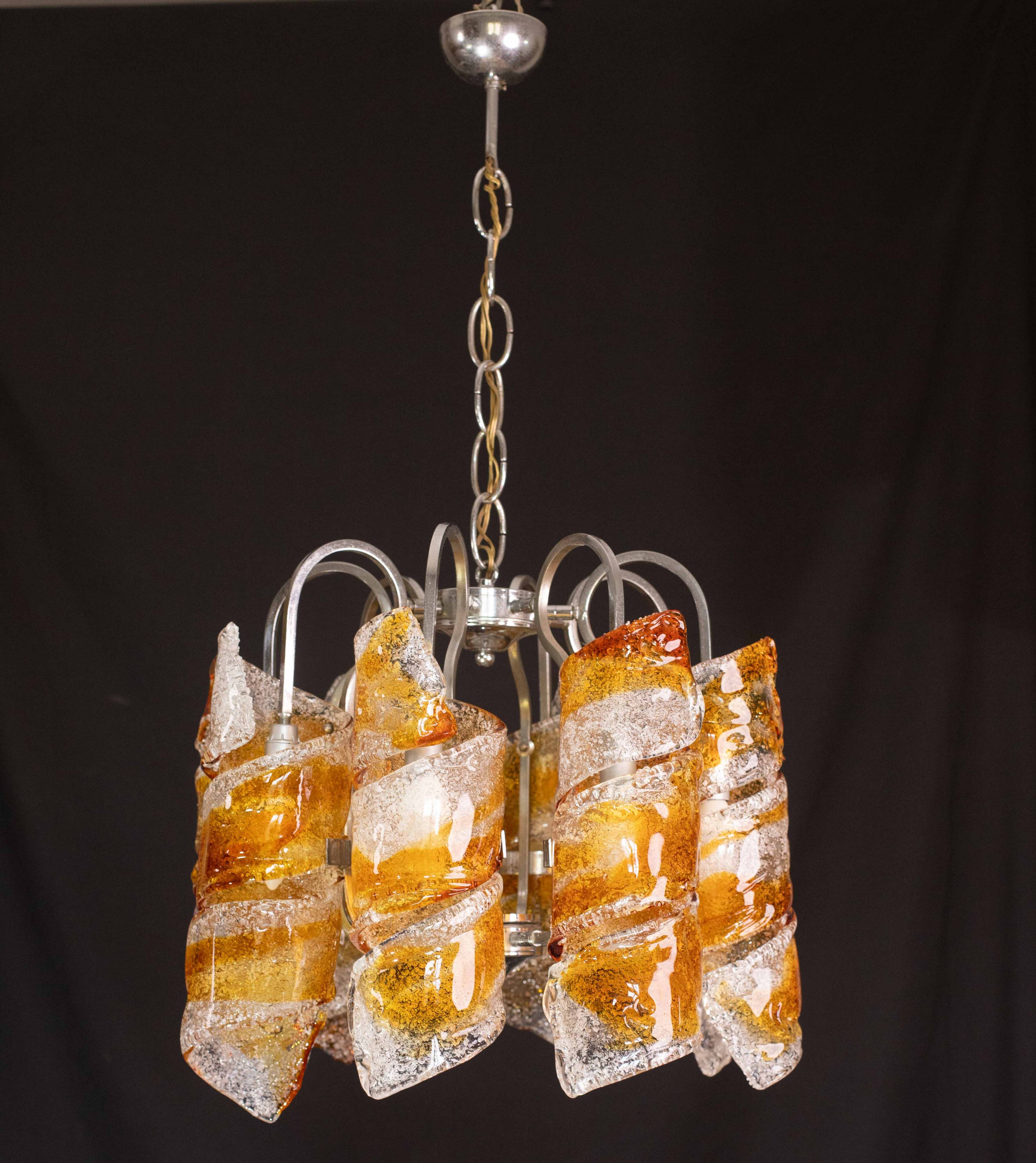 Italian Design "Twisters" Round Chandelier by Mazzega, 1970