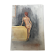 Tableau signé pastel portrait féminin « le canapé ocre » 42x30 cm