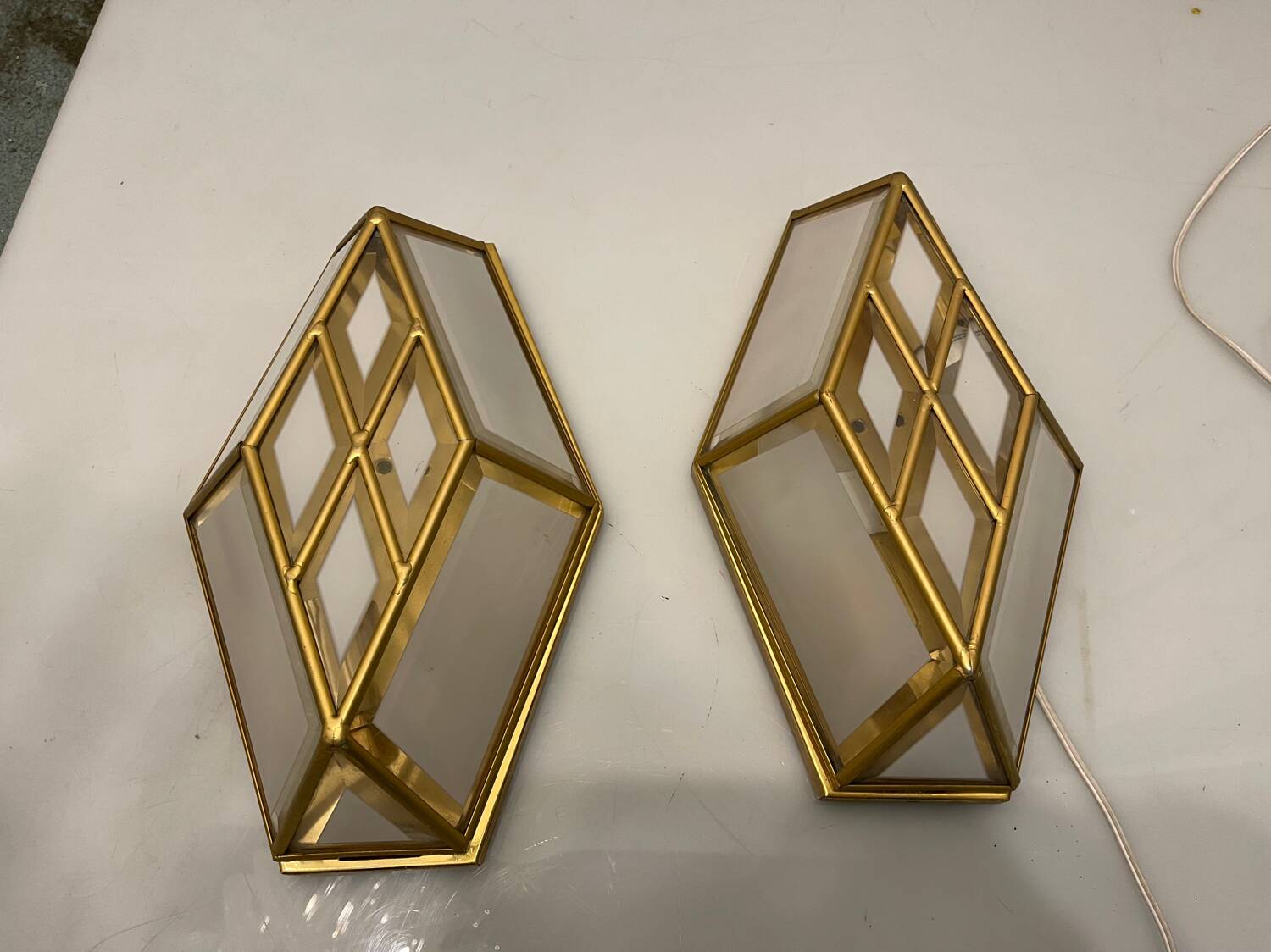 Brass Glass Sconces Set of 2 1970’s